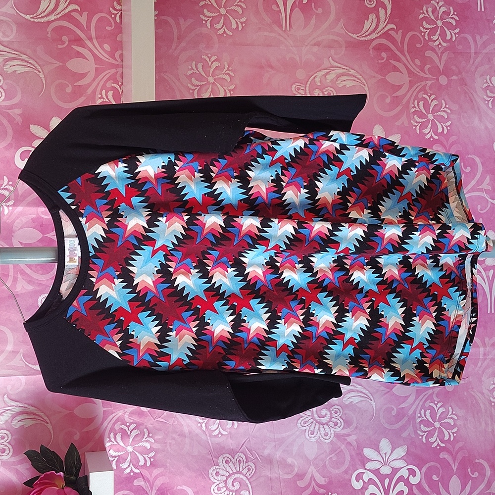 LuLaRoe Black and Blue Zigzag Blouse